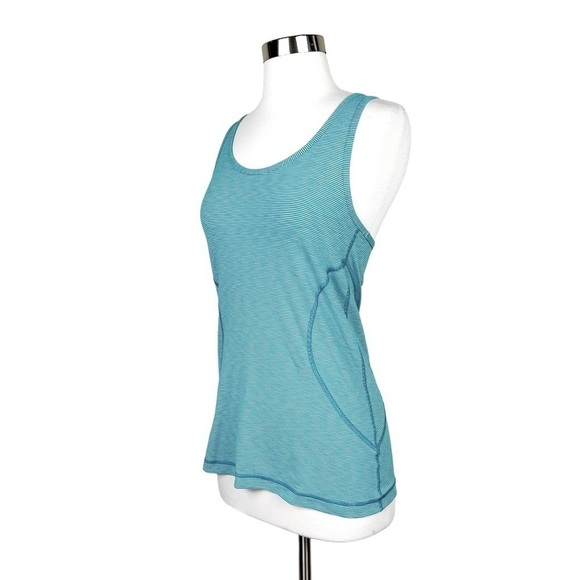 Zella Tank Top Teal Striped Racerback Soft Knit Sleeveless Stretch Size Small - Picture 5 of 6